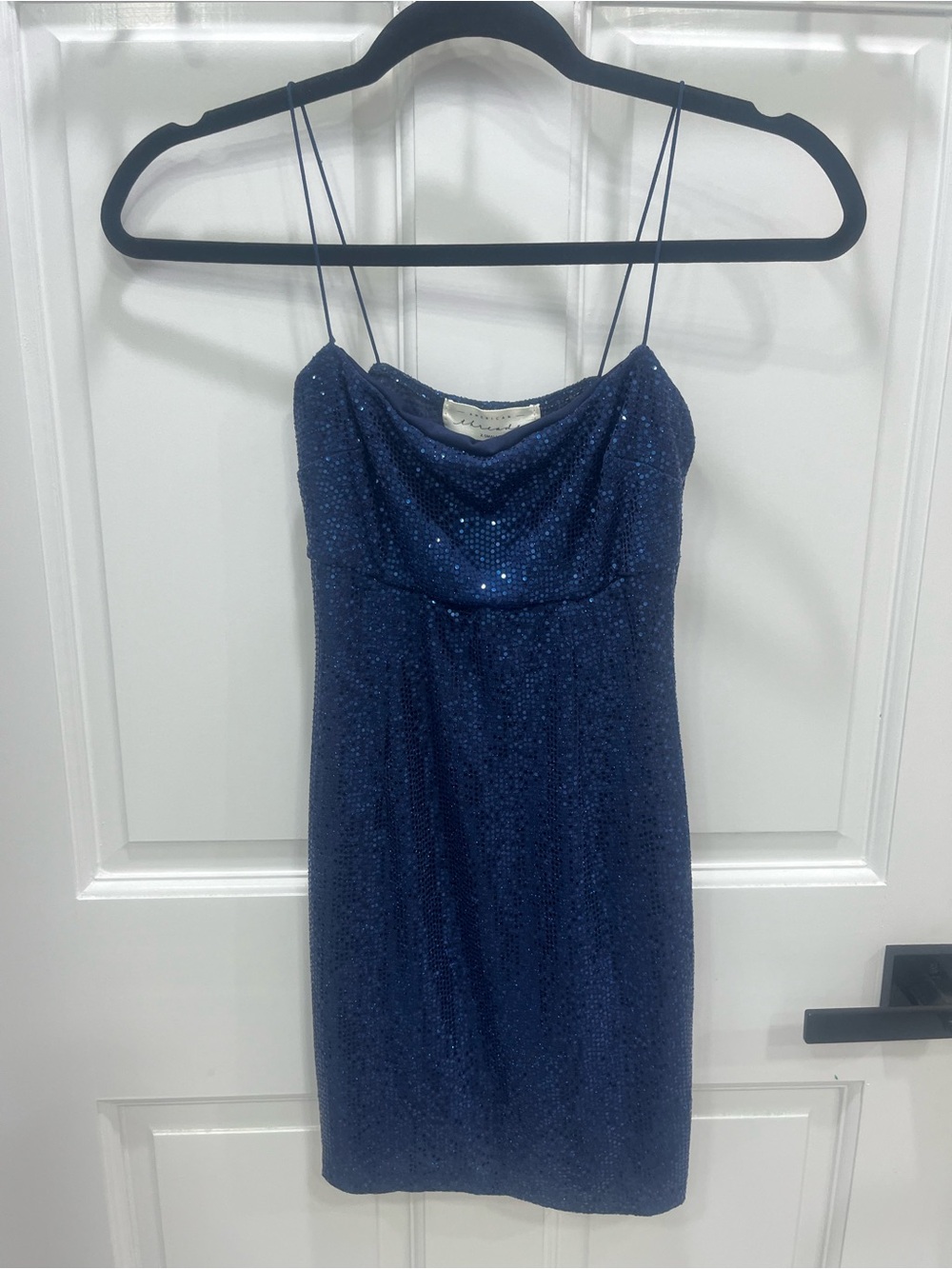 American Threads Navy Sequin Cowl Slip Dress